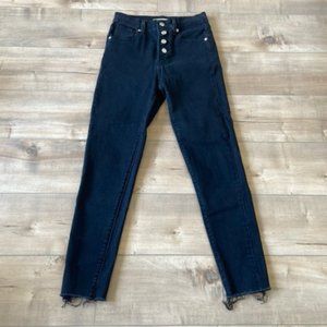 Levi’s Black Mile High Super Skinny Frayed Hem Exposed Fly Button Jeans Sz 26